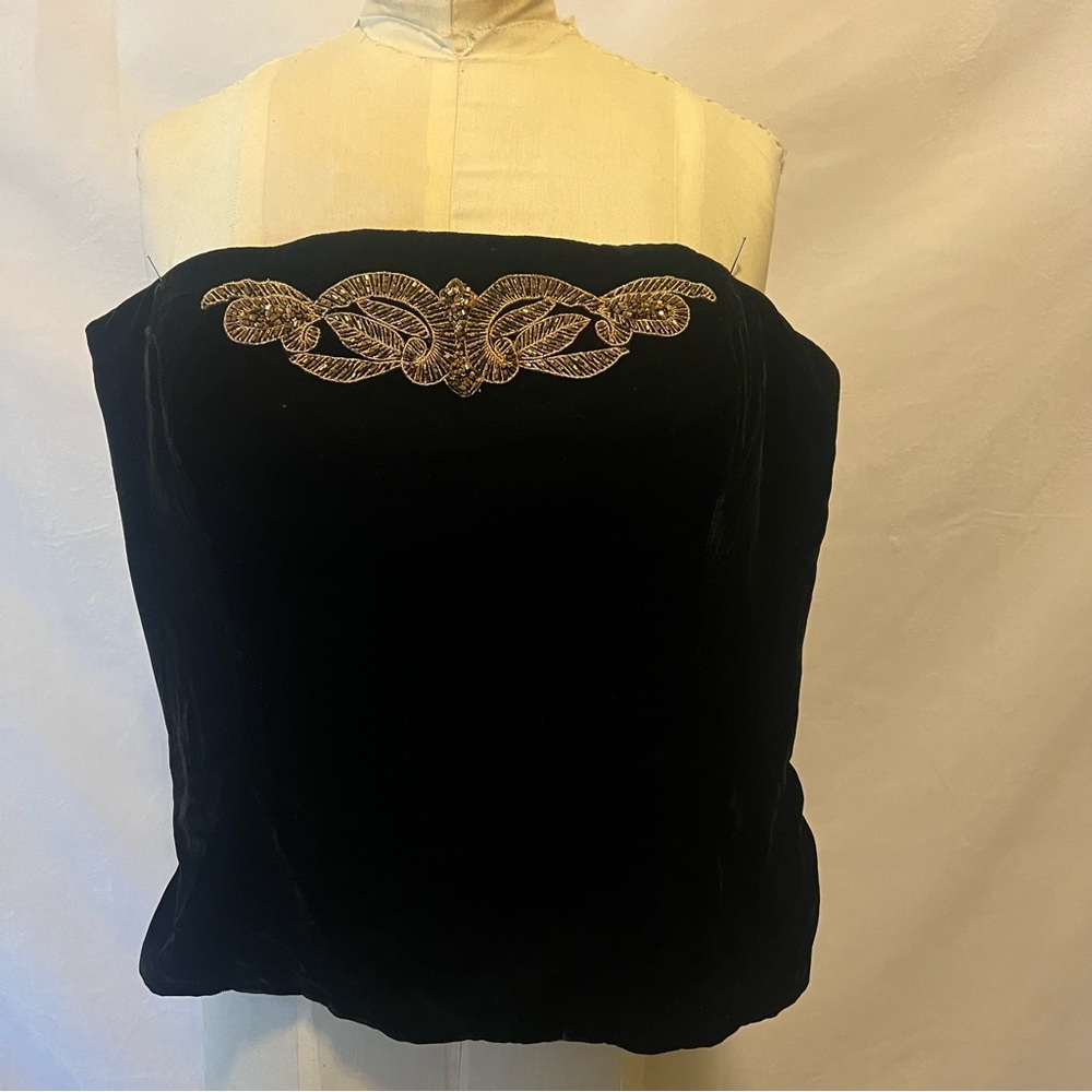 Ralph Lauren Black velvet strapless top with gold beading - New with tags